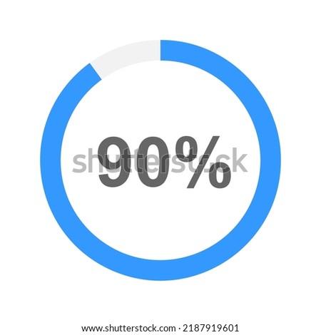 90 percent filled round loading bar as infographic element for website or mobile app interface. Progress, process, waiting, transfer, battery charging or downloading icon. Vector flat illustration