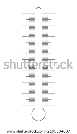 Vertical thermometer scale with glass tube silhouette. Graphic template for weather meteorological measuring temperature tool. Vector outline illustration