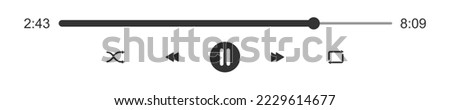Media player loading bar with time slider, buttons pause, shuffle, repeat, rewind and fast forward. Elements of video or audio player playback panel interface. Vector graphic illustration