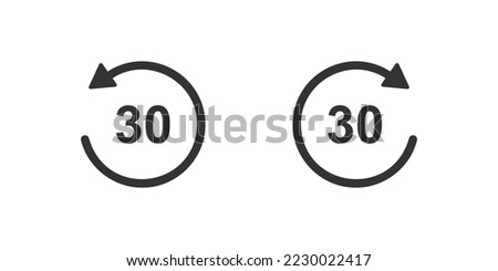 30 seconds rewind and fast forward icons with circle arrows. Round repeat and next buttons isolated on white background. Audio or video player playback elements. Vector graphic illustration