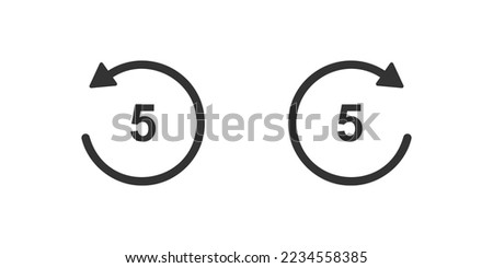 5 seconds rewind and fast forward icons. Round repeat and next buttons with circle arrows isolated on white background. Audio or video player playback elements. Vector graphic illustration
