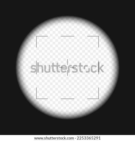 Monocular, telescope, periscope view with aim and transparent background. Spy, sniper, commando or hunter optical instrument for discovering, magnifying, following, investigation. Vector illustration
