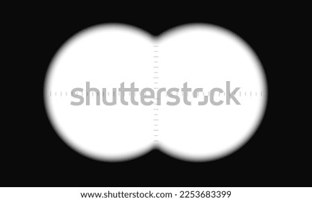 Binocular view with graphic scale and empty viewfinder field. Military, spy, hunting or tourist optical tool for following, magnifying, exploration, searching, investigation. Vector illustration
