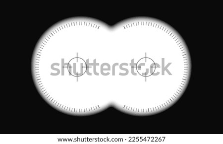 Binocular viewfinder with target marks on transparent background. Military, spy, hunting or tourist optical tool for serching, magnifying, exploration, following, investigation. Vector illustration