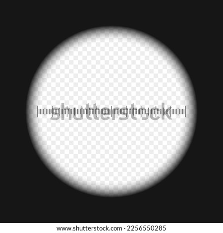 Monocular, telescope or periscope view with scale and transparent background. Spy, sniper, hunter or tourist optical instrument for following, searching, magnifying, exploration. Vector illustration