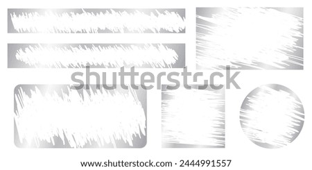 Set of silver scratch card surfaces with scraped textures. Collection of metallic scratchcards, lottery winner, money prize or sale coupon templates isolated on white background. Vector illustration.