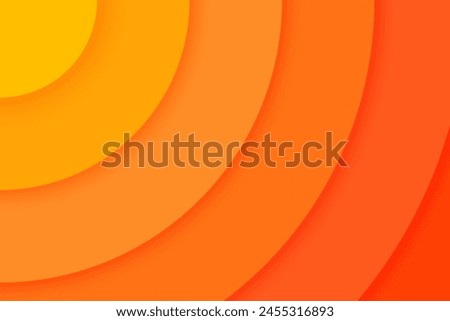 Cornered orange concentric circles banner. Sun, sunlight, sunrise or sunburst background in paper cut style. Sonar wave, radiating, epicenter, radar signal, target wallpaper. Vector illustration.