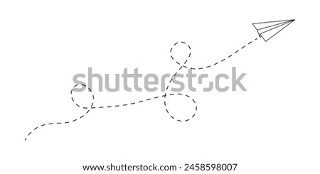 Paper air plane icon with a dotted route line. Online message symbol. Travel, journey or trip concept. Delivery, idea or creativity sign isolated on white background. Vector graphic illustration.