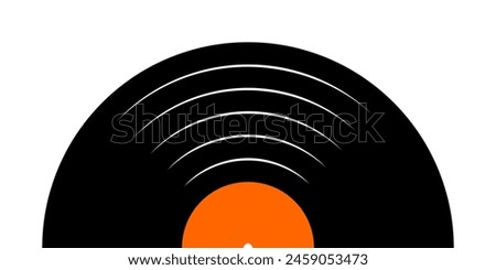 Halved vinyl record plate. LP or long play music disc isolated on white background. DJ techno party concept. 70s 80s 90s discotheque nostalgia banner. Vector flat illustration.