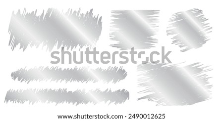 Silver scraped scratchcard textures. Collection of shining metallic scratch card, lucky game ticket, lotto winner, money prize or sale coupon surfaces isolated on white background. Vector illustration