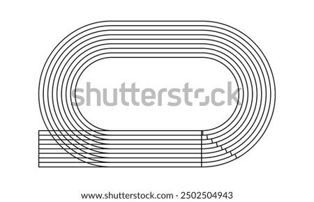 Running track print. Sports stadium top view. Racetrack for sprint, marathon or other athletic competition isolated on white background. Vector graphic illustration.