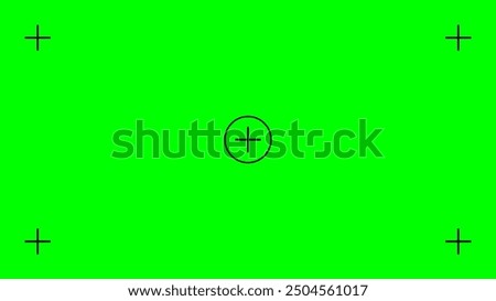 Chroma key background. Green screen with cross marks for tracking. Video technology to add special visual effects or VFX during final filmmaking stage. Vector flat illustration.