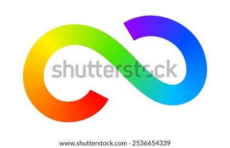 Rainbow colored curvy line isolated on white background. Cool colorful squiggle in spline style. Organic doodle figure with spectrum gradient effect. Vector illustration.