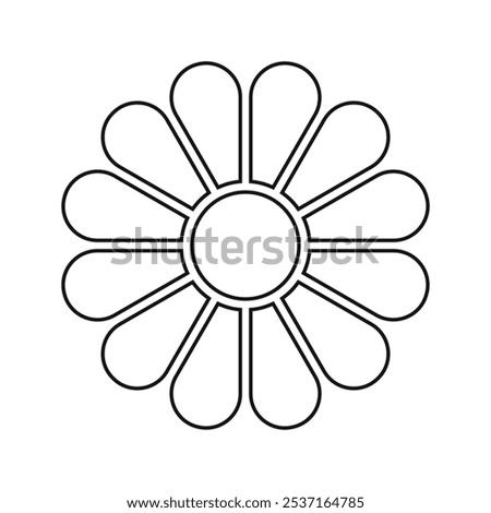 Flower diagrams with core and 12 petals. Pie chart divided on equal twelve segments in leaf shapes isolated on white background. Floral template for data presentation. Vector graphic illustration.