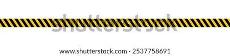 Caution tape with black and yellow slash diagonal lines print. Warning border for barricade or banner in construction work zone, quarantine area, road accident or crime scene. Vector flat illustration