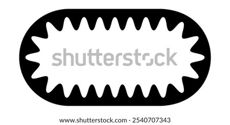 Oval frame with wavy inner edges. Rectangular shape with undulated inside borders. Empty text box, sticker, tag or label template isolated on white background. Vector graphic illustration.