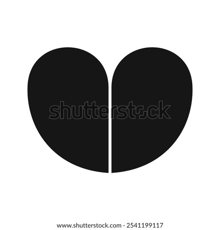 Flower diagram with 2 petals. Pie chart divided on two equal segments in leaf shapes isolated on white background. Floral layout for business data presentation. Vector graphic illustration.