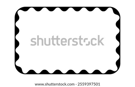 Rectangle frame with wavy inner borders. Rectangular vignette for picture or mirror with scalloped inside edges isolated on white background. Vector graphic illustration.