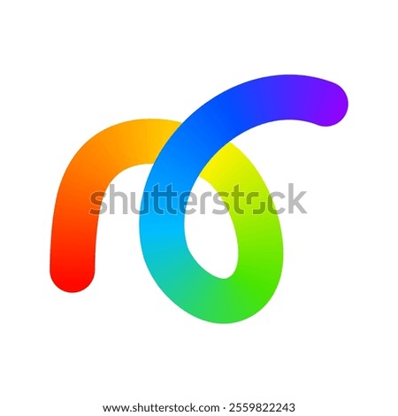 Rainbow colored curvy line isolated on white background. Cool colorful squiggle with loop in spline style. Organic doodle figure with gradient effect. Vector illustration.