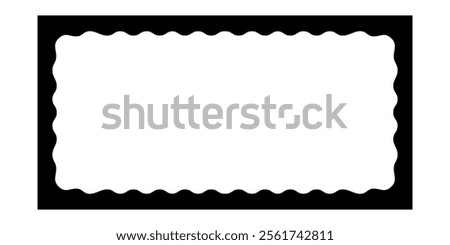 Rectangle frame with wavy inner edges. Rectangular vignette with curvy inside borders. Empty text box, tag or label isolated on white background. Vector graphic illustration.