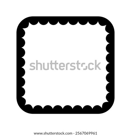 Square frame with scallop inner borders. Picture or mirror vignette with wavy inside edges isolated on white background. Vector graphic illustration.