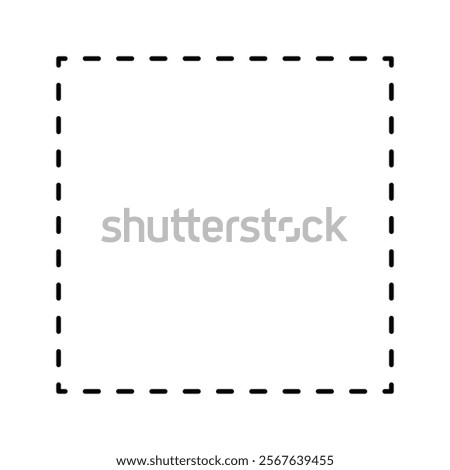 Dotted square form isolated on white background. Basic geometric shape with dashed stitches line. Cut here pictogram for coupon or discount. Vector outline illustration.