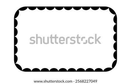 Rectangle frame with scalloped inner borders. Vignette for picture or mirror with frilly inside edges isolated on white background. Vector graphic illustration.