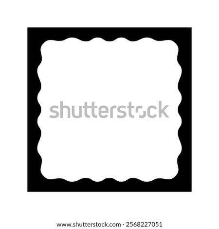 Square frame with wiggly inner edges. Rectangular shape with wavy inside borders. Picture or photo frame, empty text box, tag or label scrapbook elements. Vector graphic illustration.