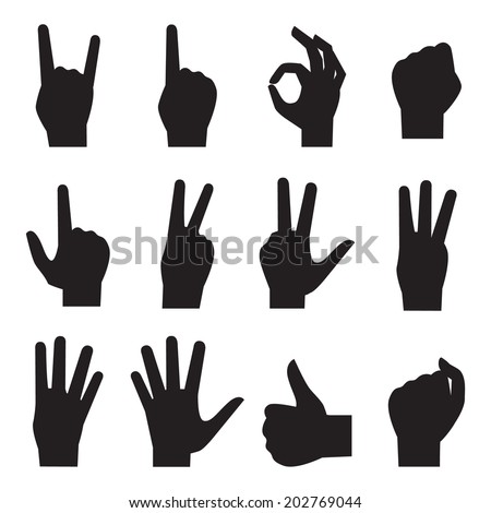 Hands Vector Black Silhouette Icons Set: Finger Counting, Fist, Devil ...