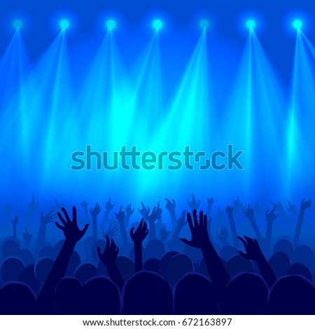 Party crowd raised hands silhouettes at a concert  - concept of a nightclub background, poster template