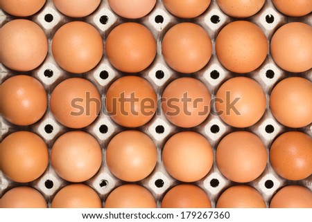 Brown chicken eggs in a paper tray