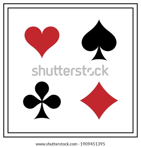 Suits of playing cards. Spades, Hearts, Clubs, Diamonds. Isolated objects on a white background.	