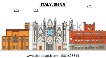 Italy, Siena. City skyline, architecture, buildings, streets, silhouette, landscape, panorama, landmarks. Editable strokes. Flat design line vector illustration concept. Isolated icons