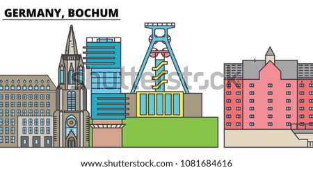 Germany, Bochum. City skyline, architecture, buildings, streets, silhouette, landscape, panorama, landmarks. Editable strokes. Flat design line vector illustration concept. Isolated icons