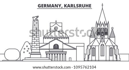 Germany, Karlsruhe line skyline vector illustration. Germany, Karlsruhe linear cityscape with famous landmarks, city sights, vector landscape. 