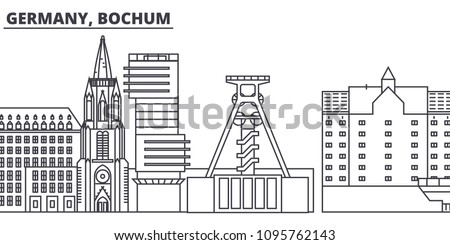 Germany, Bochum line skyline vector illustration. Germany, Bochum linear cityscape with famous landmarks, city sights, vector landscape. 