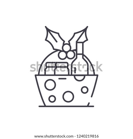 Christmas gift basket line icon concept. Christmas gift basket vector linear illustration, symbol, sign