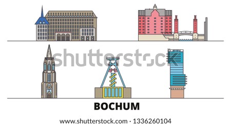 Germany, Bochum flat landmarks vector illustration. Germany, Bochum line city with famous travel sights, skyline, design. 