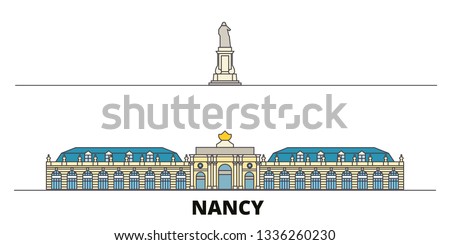 France, Nancy Landmark flat landmarks vector illustration. France, Nancy Landmark line city with famous travel sights, skyline, design. 