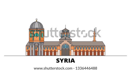 Syria flat landmarks vector illustration. Syria line city with famous travel sights, skyline, design. 