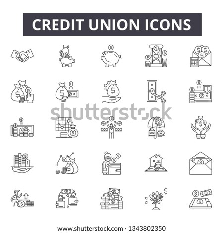 Credit union line icons for web and mobile design. Editable stroke signs. Credit union  outline concept illustrations