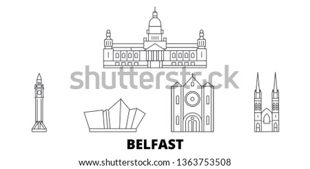 United Kingdom, Belfast line travel skyline set. United Kingdom, Belfast outline city vector illustration, symbol, travel sights, landmarks.