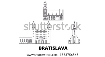 Slovakia, Bratislava line travel skyline set. Slovakia, Bratislava outline city vector illustration, symbol, travel sights, landmarks.