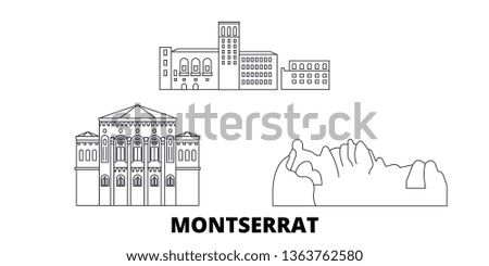 Montserrat line travel skyline set. Montserrat outline city vector illustration, symbol, travel sights, landmarks.