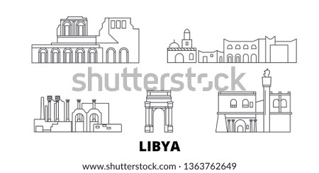 Libya line travel skyline set. Libya outline city vector illustration, symbol, travel sights, landmarks.