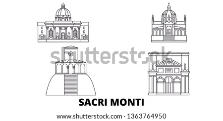 Italy, Piedmont And Lombardy, Sacri Monti line travel skyline set. Italy, Piedmont And Lombardy, Sacri Monti outline city vector illustration, symbol, travel sights, landmarks.