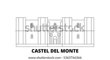 Italy, Apulia, Castel Del Monte line travel skyline set. Italy, Apulia, Castel Del Monte outline city vector illustration, symbol, travel sights, landmarks.