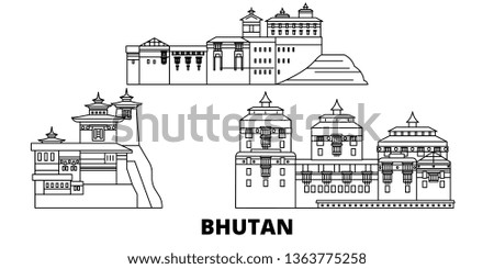 Bhutan line travel skyline set. Bhutan outline city vector illustration, symbol, travel sights, landmarks.