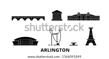 United States, Arlington flat travel skyline set. United States, Arlington black city vector panorama, illustration, travel sights, landmarks, streets.