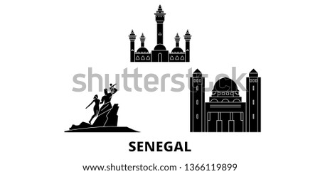 Senegal flat travel skyline set. Senegal black city vector illustration, symbol, travel sights, landmarks.